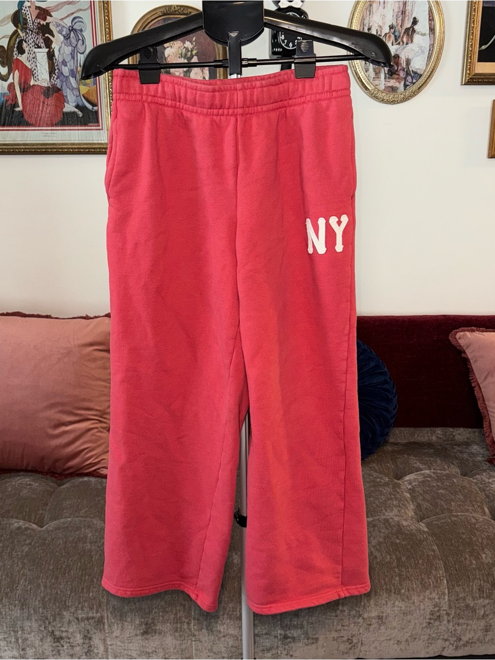 PacSun Coral Fleece Sweatpants with White NY Logo